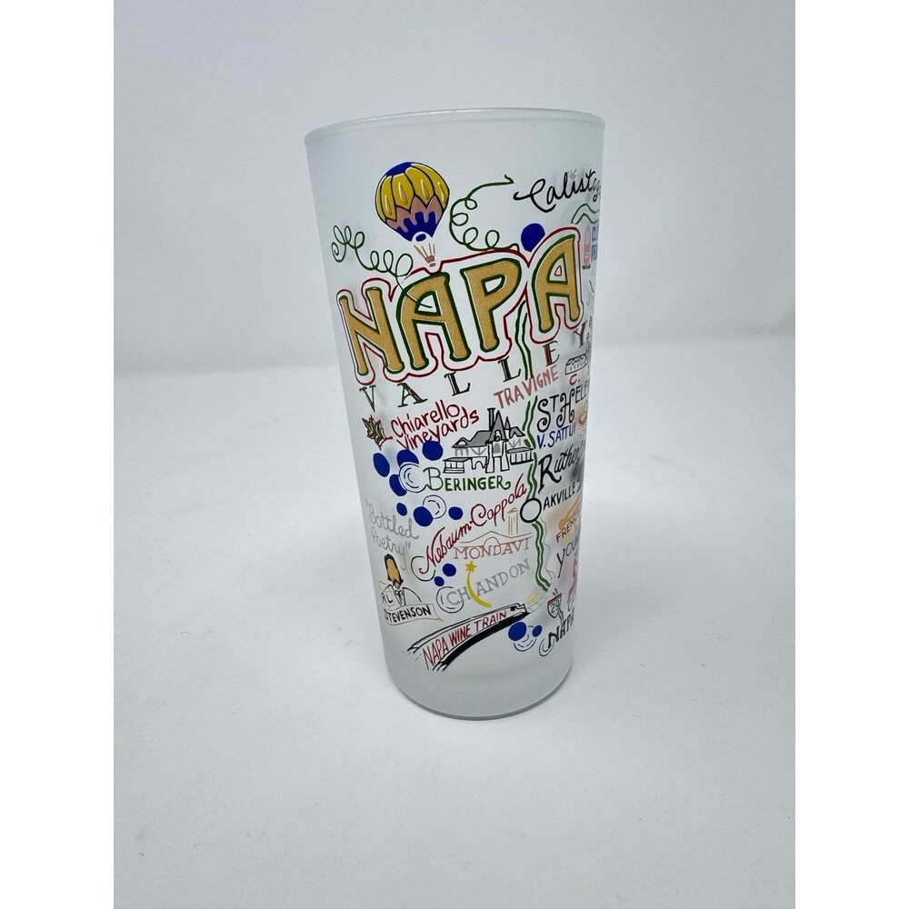 Cat Studio Frosted Drinking Glass "Napa" 15 oz Drinkware Decorative Souvenir